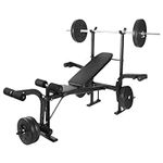 tulkdexi Standard Weight Bench, Bench Press Set with Preacher Curl Pad and Leg Developer, Weight Lifting Equipment for Home Gym Full-Body Workout Black