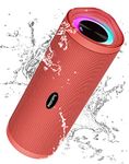 HEYSONG Portable Bluetooth Speaker, Waterproof Wireless Outdoor Speakers with LED Light, Enhanced Bass, IPX7, 40H Play, TF Card, True Wireless Stereo for Beach, Pool, Bike, Gifts for Men - Red