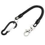 sourcing map Spiral Fishing Lanyard, Retractable Wrist Spring Rope Keychain with Carabiner Hook Lobster Clasp, Black Elastic Coiled Cord Lanyard for Fishing, Climbing, Boating, Pliers, 1 Pcs