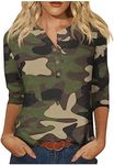 Womens Tops Henley 3/4 Sleeve Tops for Women Spring Fashion Camo Shirts Loose Fit Three Quarter Length Sleeve Blouses Spring Tops for Women Xx-Large 11-Camouflage