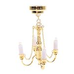 Fockety 1/12 Dollhouse Chandelier, Miniature Lamp Luxury Ceiling Lamp, Battery Operated Mini Ceiling Light Pendant Hanging Light for Dollhouse Decoration, Mini House Accessories