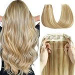 Ugrace Hair Extensions Clip in Real Human Hair Light Blonde Highlighted Golden Blonde 18 inch 90g Hairpiece with Invisible Fish Line Straight Clip in Human Hair Extensions for Women