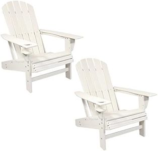 Sunnydaze Adirondack Chairs with Cup Holder - Set of 2 Outdoor All-Weather Adirondack Chairs for The Fire Pit, Patio, Campsite, or Yard - 300-Pound Capacity - White