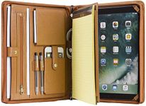 Calfinder Handmade Genuine Leather Conference Folder Zipped for iPad Pro, A4 Size Portfolio Padfolio Case,Business Organizer, Document Bag (Brown, for iPad Pro 12.9 (2018/2020/2021)