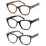 Vecien Reading Glasses Oversized for Women Large Frame Big Lens Readers Spring Hinge Retro 3 Pack +3.0