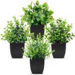 Der Rose 4 Pack Fake Plants Mini Artificial Greenery Potted Plants for Halloween Decor Indoor Office Table Room Farmhouse Black Bathroom Decor