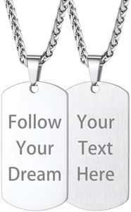 Custom4U Collar Personalizado chapa identificativa militar Hombre Acero Inoxidable 316L Dog Tag Nombre Grabado Joyería Personalizable Padre Hijo Colgante Placa Rectangular