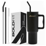 Boldfit Tumbler Bottle with Lid and Straw 1.2L Stainless Steel Water Tumbler | Leakproof Travel Mug with Handle & Reusable Straw Sipper with Cleaning Brush 1200ml