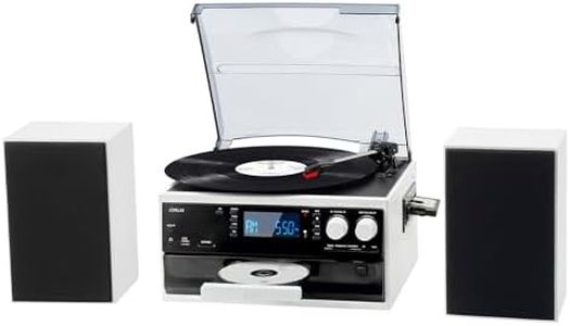 JORLAI 10 in 1 Vinyl Record Player with 2 Separate Stereo Speakers Bluetooth, 3-Speed Turntable with USB/SD Playback, FM/AM Radio, CD/Cassette, 3.5mm Headphone Jack AUX-in/RCA Out, Remote Control