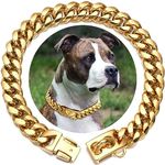 14mm Wide Gold Dog Chain Collar Walking Metal Chain Collar with Design Secure Buckle,18K Gold Plated Cuban Link Strong Heavy Duty Chew Proof for Small Medium Big Dogs（40cm,Gold)