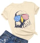 USA Shirts for Women 4th of July Shirt American Flag Eagle with Sunglasses Shirt independence Day Tee, Apricot, Large