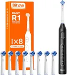 Bitvae R1 Rotating Electric Toothbrush with 8 Brush Heads for Adults and Kids, 60-Day Battery Life, 5 Modes Rechargeable Power Toothbrush with 2-Minute Smart Timer, Black