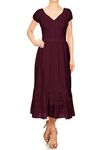 Anna-Kaci Peasant Maiden Boho Inspired Cap Sleeve Lace Trim Dress, XL, Burgundy