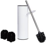 Bamodi Toilet Brush with Holder - Free Standing Stainless Steel Toilet Brushes Including 3 Brush Heads - Closed Hideaway Design Scrubber Brush with Stiff Bristles for Deep Cleaning (White)