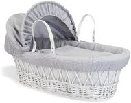 Clair de Lune | Waffle White Wicker Moses Basket with Bedding | Includes Mattress, Hood, Padded Liner, Coverlet | Hand Woven Sturdy Breathable Baby Bassinet | Suitable from Birth | (Grey)