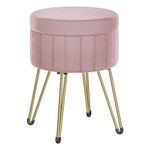 SONGMICS Storage Ottoman, Velvet Dressing Table Stool, 39 x 44.4 cm (Dia. x H), Round Storage Stool Seat, 4 Metal Legs, for Dressing Room, Living Room, Bedroom, Jelly Pink LOM003R51