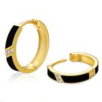 KRKC&CO Silver Hoop Earrings for Men, S925 Sterling Silver Mens Earrings 15mm Chunky, Iced Out 14K Gold Plated Hypoallergenic 5A CZ Stones, Bling Earrings for Man Homme(Black Tone-14K Gold Plated)