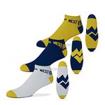 For Bare Feet NCAA Mens "Money" Ankle Socks-3 Pack, West Virginia Mountaineers, Large