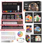 Shuttle Art Deluxe Gift Art Kit, 202-Piece Wooden Art Supplies Set with 4 Drawing Pads, Canvases, Coloring Sheets, Acrylic Paint, Crayons, Oil Pastels, Colored Pencils for Kids