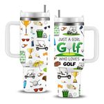 Rsmteek Golf Gifts for Women, Golf Lover Gifts, Female Golfer Gifts, Golf Cup, Just A Girl Who Loves Golf, Golf Tumbler 40oz Stainless Steel Coffee Cups, White