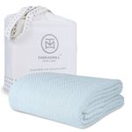 Threadmill Luxury Cotton Blankets for Queen Size Bed | All-Season 100% Cotton Queen Size Blanket | Herringbone Cozy Lightweight, Soft Breathable Fall Thermal Blanket fits Full Size Bed | Light Blue