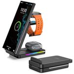 Wireless Charger for Samsung Charging Station, Foldable Travel Wireless Charger Samsung for Galaxy S24 Ultra/S23/Z Fold 6/Z Flip 6, Samsung Watch Charger for Galaxy Watch Ultra/7/6, Galaxy Buds 3