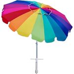 AMMSUN 7.5ft Large Heavy Duty HIGH Wind Beach Umbrella with sand anchor & Tilt Sun Shelter, UPF 50+ Protection Outdoor Umbrellas Sunshade with Carry Bag for Patio Garden Pool Backyard Rainbow