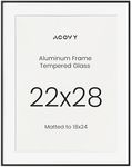 Acovy, 22x28 Aluminum Picture Frame with White Color Mat for 18x24, HD Tempered Glass, Metal Photo Frame for Tabletop or Wall Display (Black, Pack of 1)