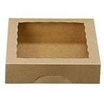 [25pcs]10inch Brown Bakery Boxes, Large Pie Boxes with PVC Window Natural Kraft Cardboard Disposable Box for Cookie and Pasty 10x10x2.5inch,25 of Pack