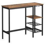 VASAGLE High, Dining, Bar Table, with Wine Glass Holder and Bottle Rack, for Living Room, Kitchen, 110 x 40 x 90 cm, Industrial, Rustic Brown and Black LBT013B01, Engineered Wood