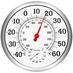 Indoor Outdoor Thermometer Wireless- 12Inch Waterproof Outdoor Thermometers for Patio Large Numbers, No Battery Required Decorative Outdoor Thermometer Celsius Large with Stainless Steel Enclosure