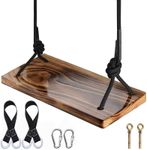 ATFWEL Tree Swing Seat, Carbonized Hanging Swing Seat with Adjustable Rope for Adult Kids Yard,Indoor,Outdoor Durable Wooden Swing Can Withstand 440LB (22x10x1.0 inch)