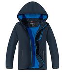 YoungSoul Boys Girls Waterproof Jackets Kids Lightweight Fleece Lined Raincoat School Coats with Detachable Hood Navy Blue 3-4 Years