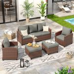 VONZOY Patio Furniture Set, 5 Pieces Outdoor Sectional Sofa Couch with Chairs, Ottomans and Thick Cushions, All Weather Wicker Rattan Patio Conversation Set Dark Grey