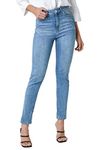 Roman Originals Mom Jeans for Women UK - Ladies Slim Leg Denim Trousers Stretch Cotton Smart Casual Pull On Straight Skinny Slim Fit Regular Cut & Curve Plus Sizes 29' - Blue - Size 14