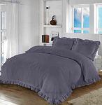 Comfort Collections Santiago Ruffle Frill Edge Design Plain Duvet Cover and Pillow Cases Bedding Set Grey Double 200cm x 200cm Approximate