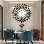 Heaven4you Large Diamond Jeweled Wall Clock Crystal Modern 3D Sunburst for Living Room Kitchen Office 60cm/23.6inch (Black)