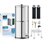 Purewell 3-Stage 0.01μm Ultra-Filtration Gravity Water Filter System, NSF/ANSI 42&372 Certification, 304 Stainless Steel Countertop System with 2 Filters and Stand, Reduce 99% Chlorine, 2.25G, PW-OB