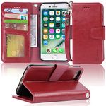 Arae Case for iPhone 7 / iPhone 8, Premium PU Leather Wallet case [Wrist Strap] Flip Folio [Kickstand Feature] with ID&Credit Card Pockets for iPhone 6s / 6 4.7 inch (Wine Red)