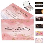 Business Cards Personalised 100PCS Custom with Logo Text QR Code Customise Glitter Marbling Cards Your Own Design for Small Business 3.5"x 2" Waterproof Double-Sided Printing