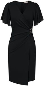 GRACE KARIN Robe de Soirée Femme Manche Courte Mousseline Vintage Robe Col en V Surplis Foncée Noir -1 M