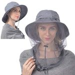 Mosquito Head Net Hat, Breathable Sun Hat Beekeeper Hat Cap with Veil Protection from Insect Bug Bee Mosquito Wide Brim Sun Hat UV Protection for Outdoor Fishing Gardening Hiking Travel Grey