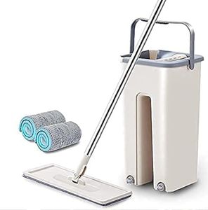 Mop Bucket Floor Cleaning Mop with Bucket, Flexible Kitchen Tap Flat Squeeze Cleaning Supplies, 360° Flexible Quiet, 2 Reusable Microfiber Pads Floor Cleaner Effective for Floor Cleaning. L6