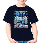 Cool 7th Birthday Level 7 Unlocked Video Game Party Gamer Gaming 7 Years Old Unisex Kids Shirt Gift boy Girl