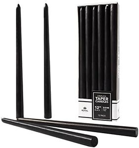 Royal Imports Unscented Taper Candles, Elegant Premium Quality, Dripless & Smokeless, Hand-Dipped Dinner Candles for Wedding, Holiday, Home Decor - 9 Hour Burn Time - Set of 12 (12 Inch, Black)