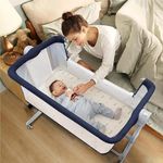 Kids Station™ Baby Bedside Bassinet Crib Cradle for Baby with Adjustable Height & Wheels | All Mesh Baby Crib for New Born Girl and Boy 0 to 5 Months (Blue)