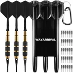 WAYARRIVAL 18g Soft Tip Dart Set - 3 Brass Barrel Darts with Integrated Shaft & Flight, 30 Plastic Tips & Dart Case - Safety Darts for Adults/Kids, Perfect for Indoor/Office/Pub/Family Games​