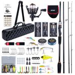 Gotrue Spinning Rod & Reel Combo, Ultralight Fishing Rod Full Kit with Reel, Braided Line, Lures & Hooks Kit, Tackle Box, Fish Gripper, Pliers, Scissors, Hard Suitcase, 2.1M (No Pre-Loaded Line)