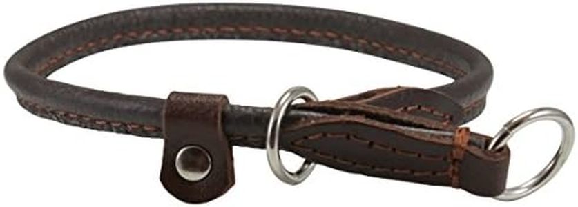 Round Genuine Rolled Leather Choke Dog Collar Brown (20" Long)