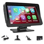 CAMECHO Wireless Carplay & Android Auto, Portable 7 Inch Touchscreen Car Stereo with Apple Airplay, Bluetooth Handsfree, Mirror Link, Voice Control, AUX/FM Transmitter, Dash or Windshield Mount